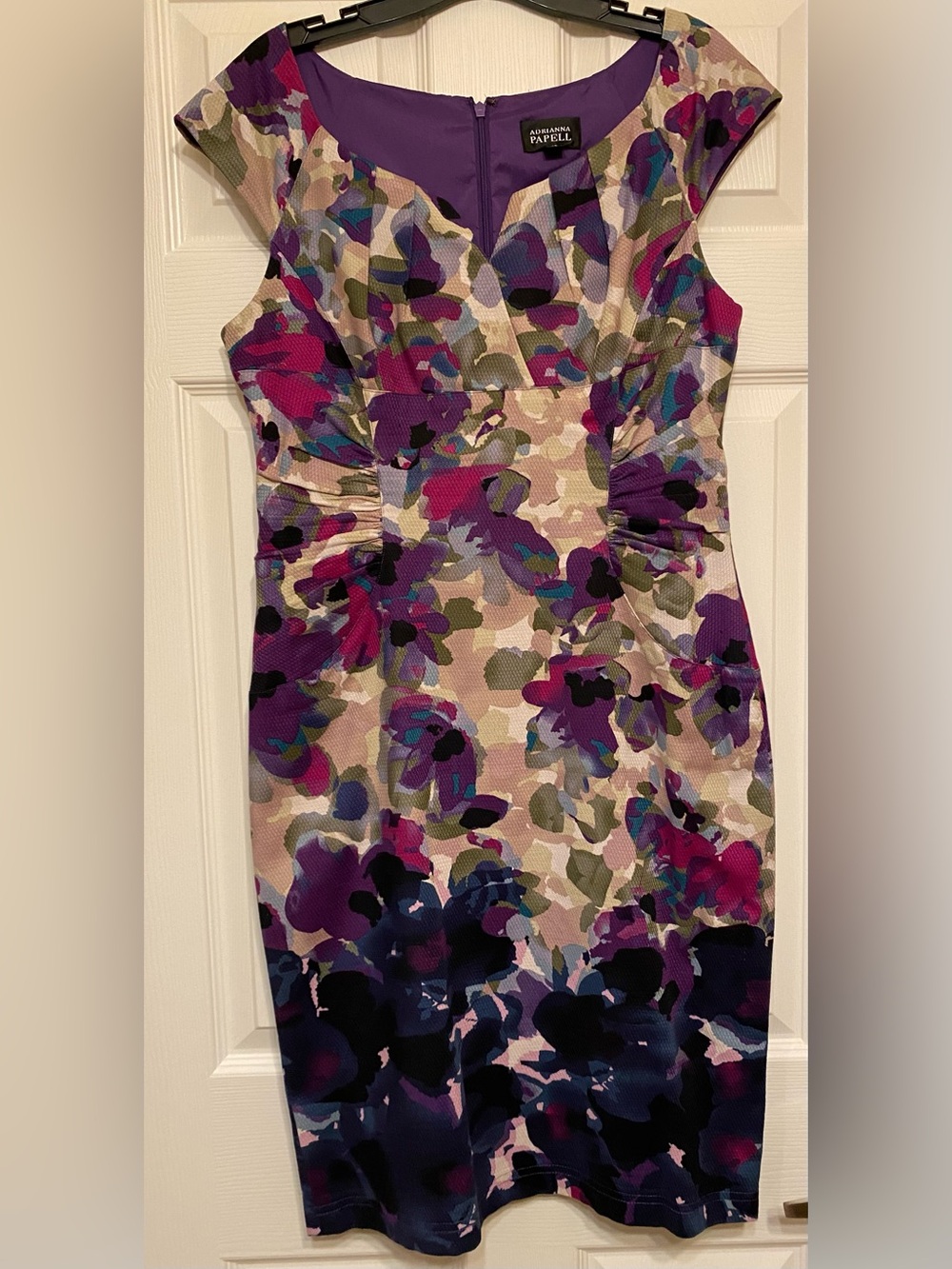 Adrianna Papell Violet and Fushia Patterned Sheath Dress